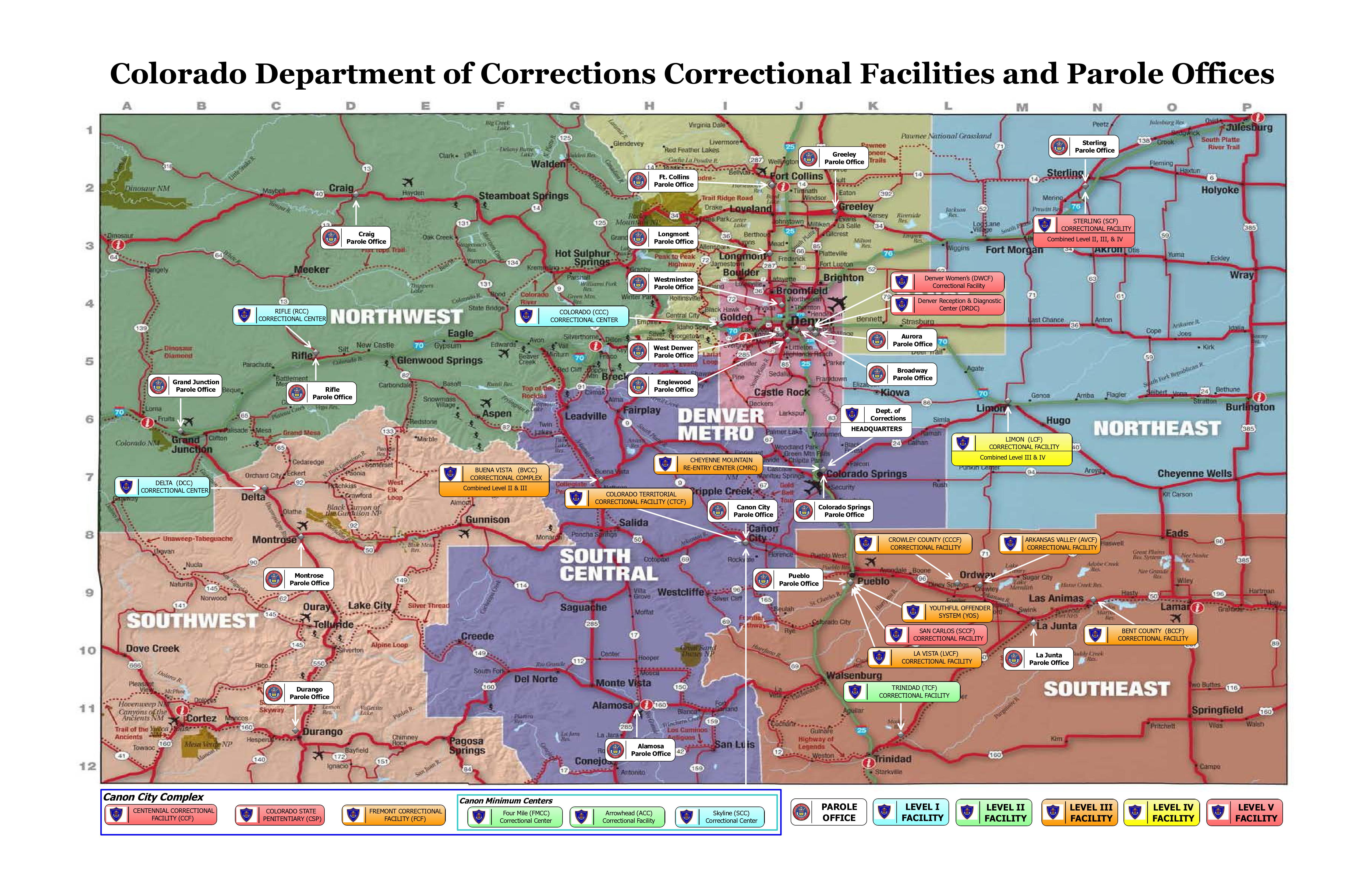 Map of CDOC Facilities & Parole Offices
